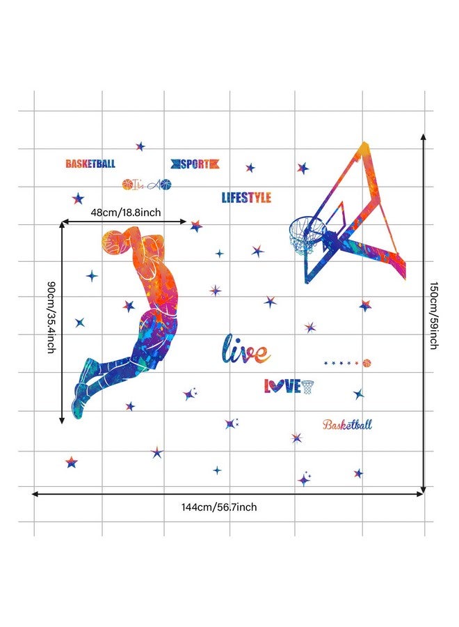 WOYINIS Colorful Basketball Player Silhouette Wall Decals Sports Theme Player Wall Stickers Peel & Stick Removable Living Room Kids Bedroom Nursery Classroom Playroom Wall Decor Mural Decorations - Image 3