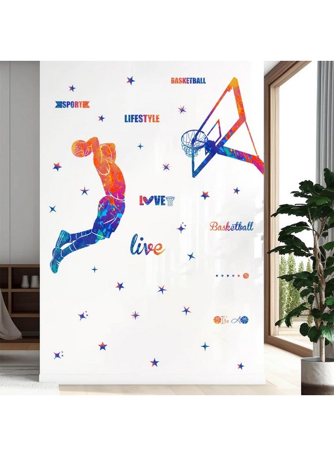 WOYINIS Colorful Basketball Player Silhouette Wall Decals Sports Theme Player Wall Stickers Peel & Stick Removable Living Room Kids Bedroom Nursery Classroom Playroom Wall Decor Mural Decorations - Image 2