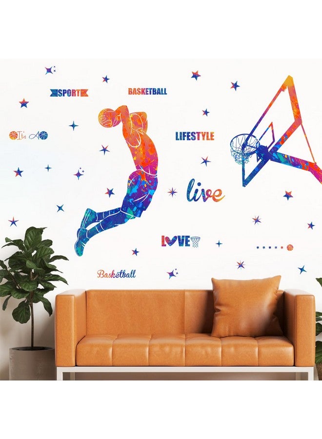 WOYINIS Colorful Basketball Player Silhouette Wall Decals Sports Theme Player Wall Stickers Peel & Stick Removable Living Room Kids Bedroom Nursery Classroom Playroom Wall Decor Mural Decorations - Image 5