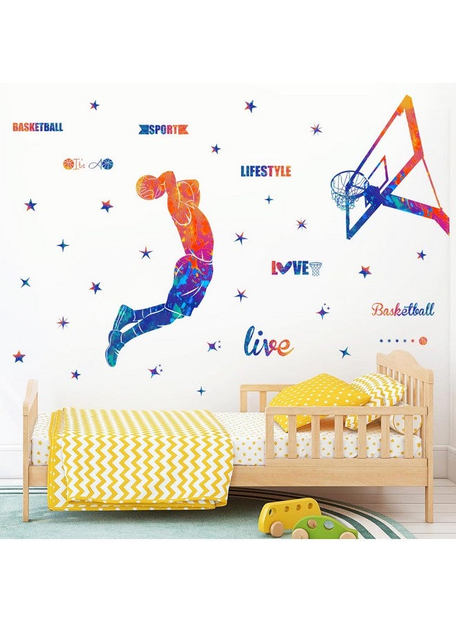 WOYINIS Colorful Basketball Player Silhouette Wall Decals Sports Theme Player Wall Stickers Peel & Stick Removable Living Room Kids Bedroom Nursery Classroom Playroom Wall Decor Mural Decorations - Image 1