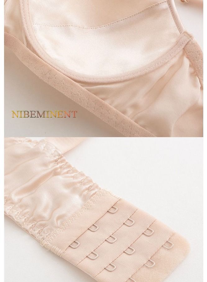 NIBEMINENT Solid Color Ultra Thin Lace Bra with No Steel Ring Mulberry Silk Full Cup Women's Underwear Beige  - Image 3