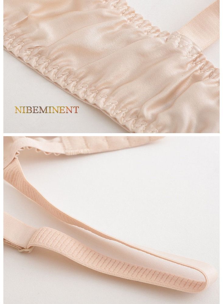 NIBEMINENT Solid Color Ultra Thin Lace Bra with No Steel Ring Mulberry Silk Full Cup Women's Underwear Beige  - Image 4