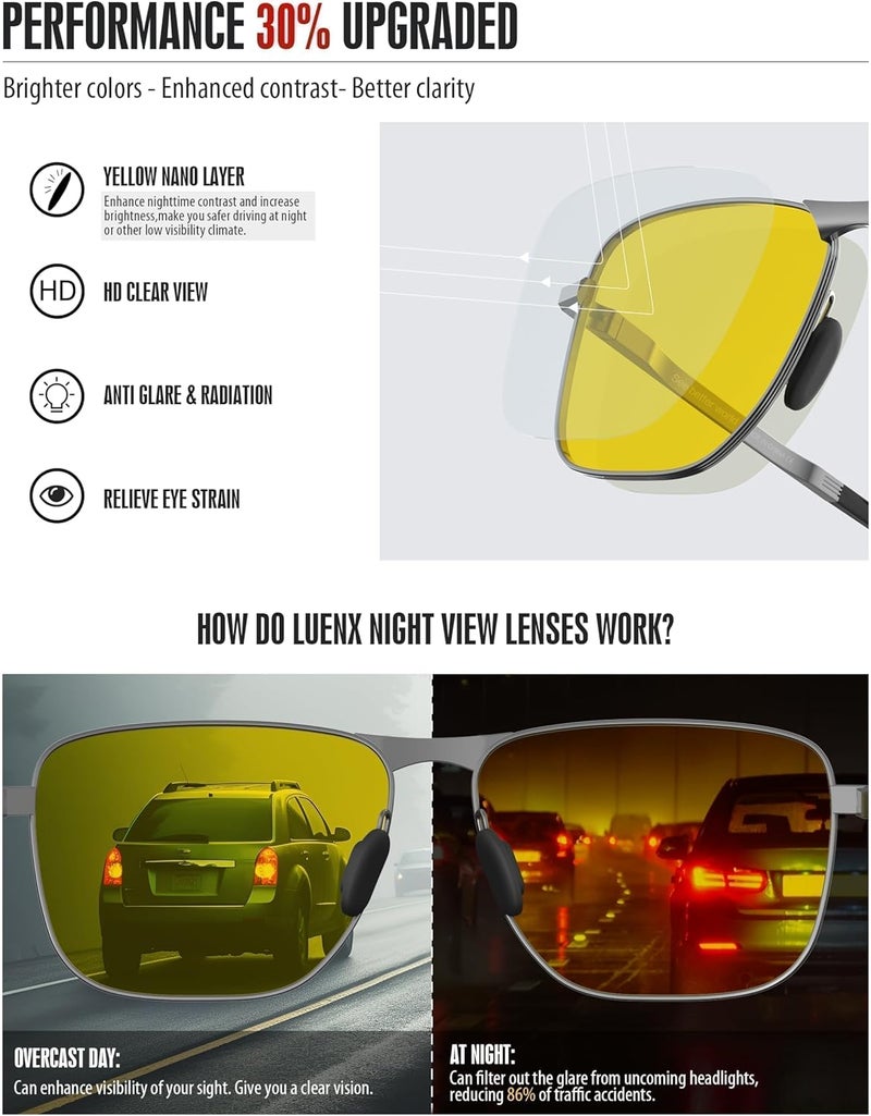 LUENX Rectangular Polarized Aviator Sunglasses for Men Retro Pilot Shades Driving UV400 Protection - Image 4