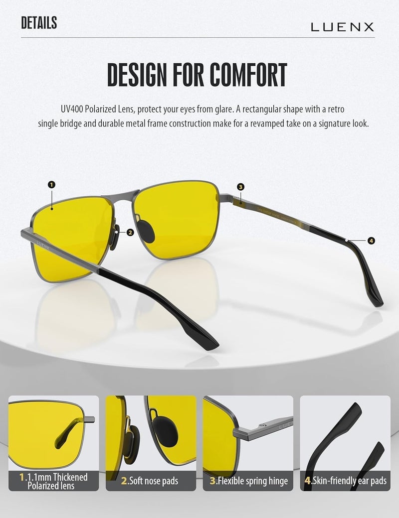 LUENX Rectangular Polarized Aviator Sunglasses for Men Retro Pilot Shades Driving UV400 Protection - Image 5