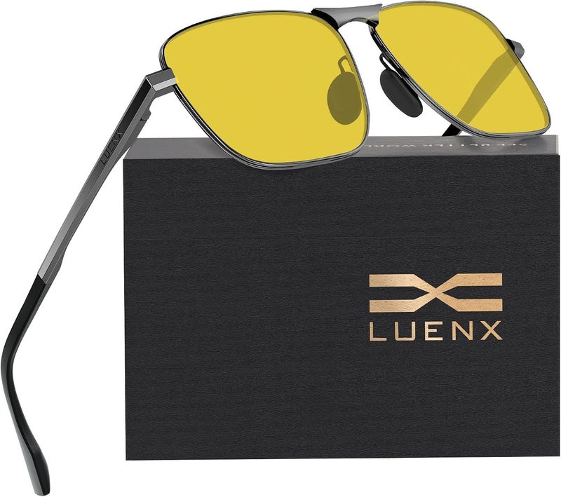 LUENX Rectangular Polarized Aviator Sunglasses for Men Retro Pilot Shades Driving UV400 Protection - Image 1