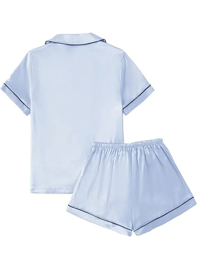 Caprisious Luxurious Women’s Satin Pajama Set – Short Sleeve Top & Shorts Sleepwear