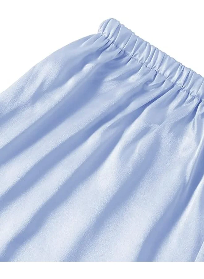 كابريشوس طقم بيجامة ساتان فاخر للنساء – بلوزة بأكمام قصيرة مع شورت