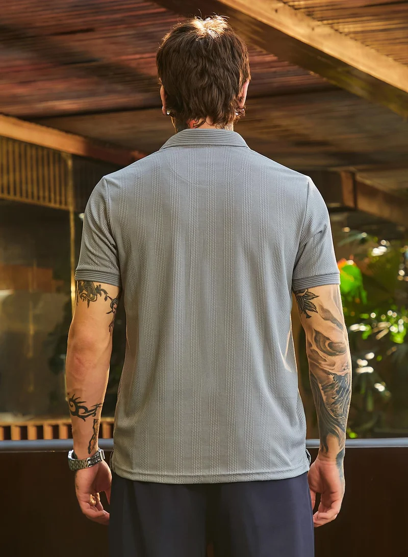 كامبوس سوترا Men's Coin Grey Ribbed -Tactile Polo T-Shirt