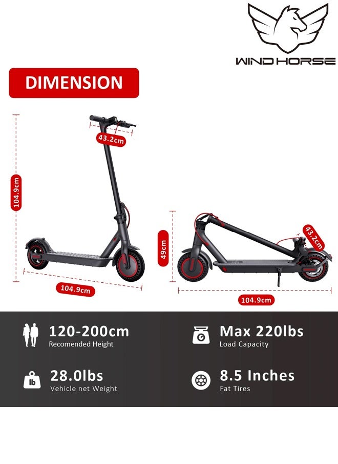 Wind Horse Electric Lightweight Folding Scooter, 350W Motor, 36V 8Ah Battery, 8.5 Inches Tires, 30KM Range, 25KM/H Speed, Digital Display and App Control  - Image 3