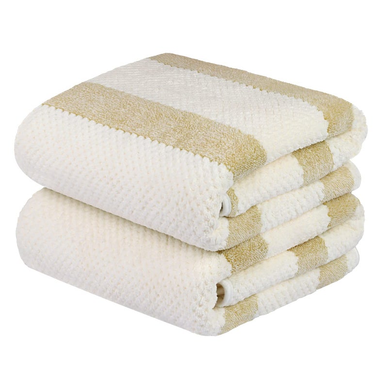 JML Microfiber Bath Towels Bath Towel 2 Pack30 x 60 Oversized Soft Super Absorbent and Fast Drying Multipurpose Use for Sports Fitness Yoga Waffle Stripe Light Brown