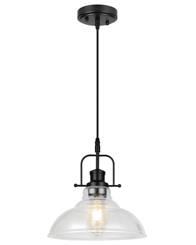 WILON Seeded Glass Pendant Lights Kitchen Island Lighting, Black Modern Farmhouse Pendant Light Fixture with E26 Base, Vintage Hanging Ceiling Lamp for Kitchen Sink Hallway Dining Room Entry Hall - Image 1