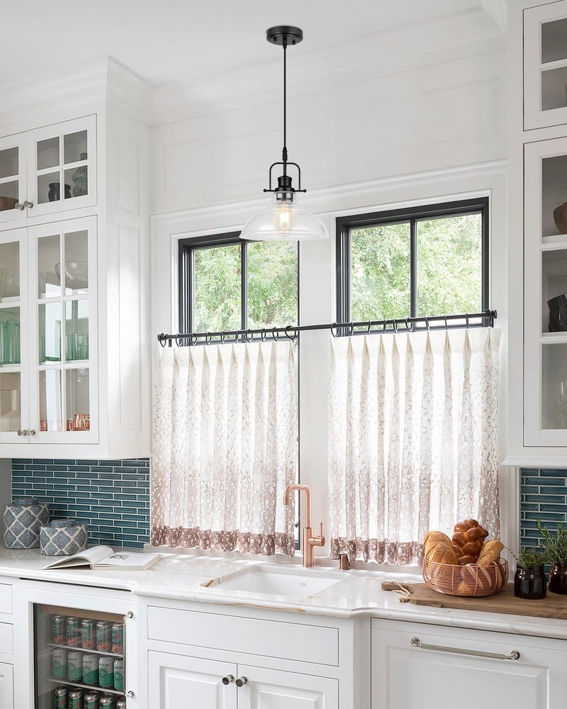 WILON Seeded Glass Pendant Lights Kitchen Island Lighting, Black Modern Farmhouse Pendant Light Fixture with E26 Base, Vintage Hanging Ceiling Lamp for Kitchen Sink Hallway Dining Room Entry Hall - Image 2
