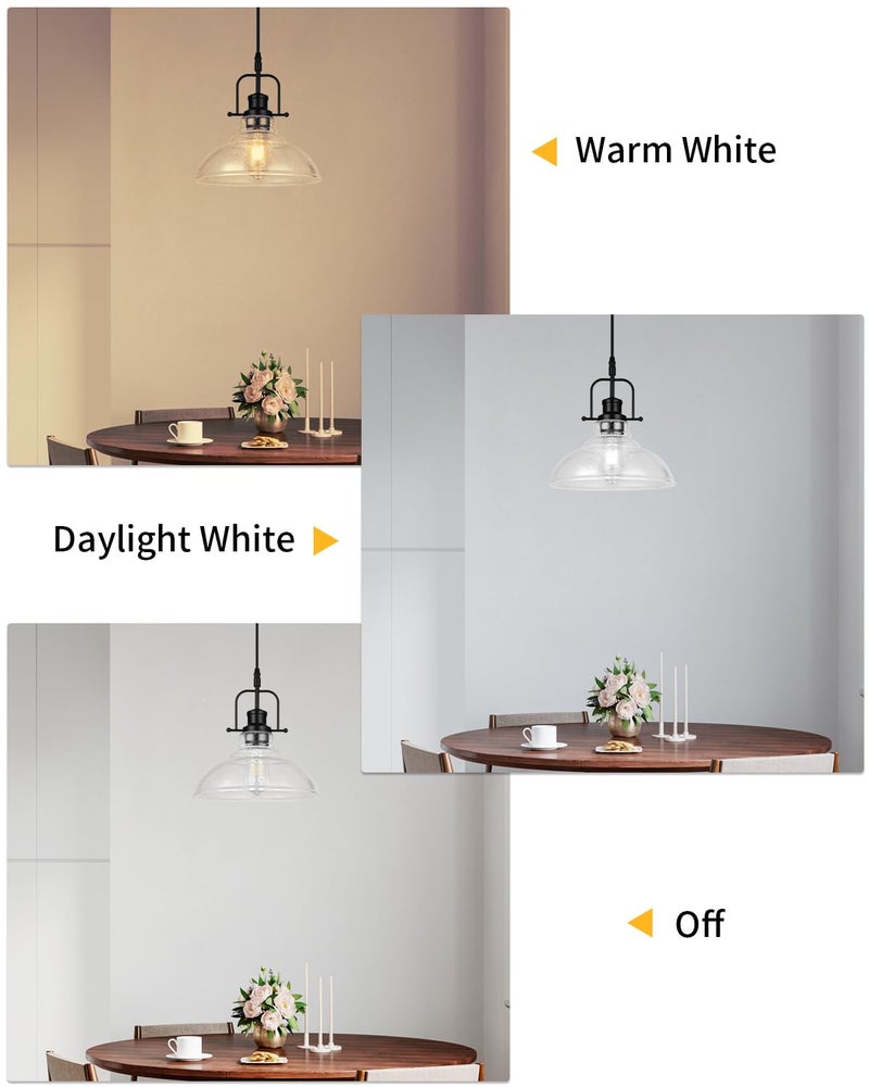 WILON Seeded Glass Pendant Lights Kitchen Island Lighting, Black Modern Farmhouse Pendant Light Fixture with E26 Base, Vintage Hanging Ceiling Lamp for Kitchen Sink Hallway Dining Room Entry Hall - Image 4