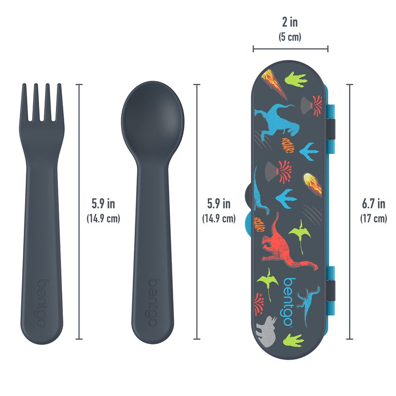 Bentgo Kids Utensil Set - Reusable Plastic Fork, Spoon & Storage Case - BPA-Free Materials, Easy-Grip Handles, Dishwasher Safe - Ideal for School Lunch, Travel, & Outdoors (Dinosaur) - Image 5