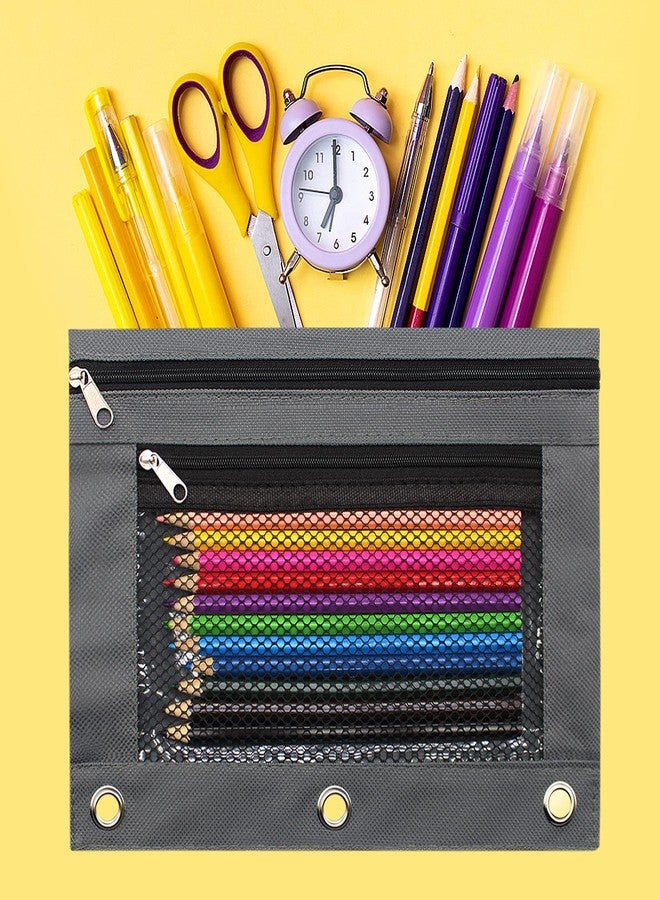 Cinvo Pencil Pouch 3 Ring Binder Pouch Zippered Pencil Case Canvas Pencil Bag with 2 Compartments (Set of 2, Pink and Grey) - Image 5