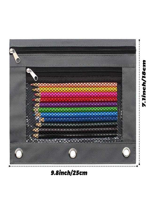 Cinvo Pencil Pouch 3 Ring Binder Pouch Zippered Pencil Case Canvas Pencil Bag with 2 Compartments (Set of 2, Pink and Grey) - Image 2