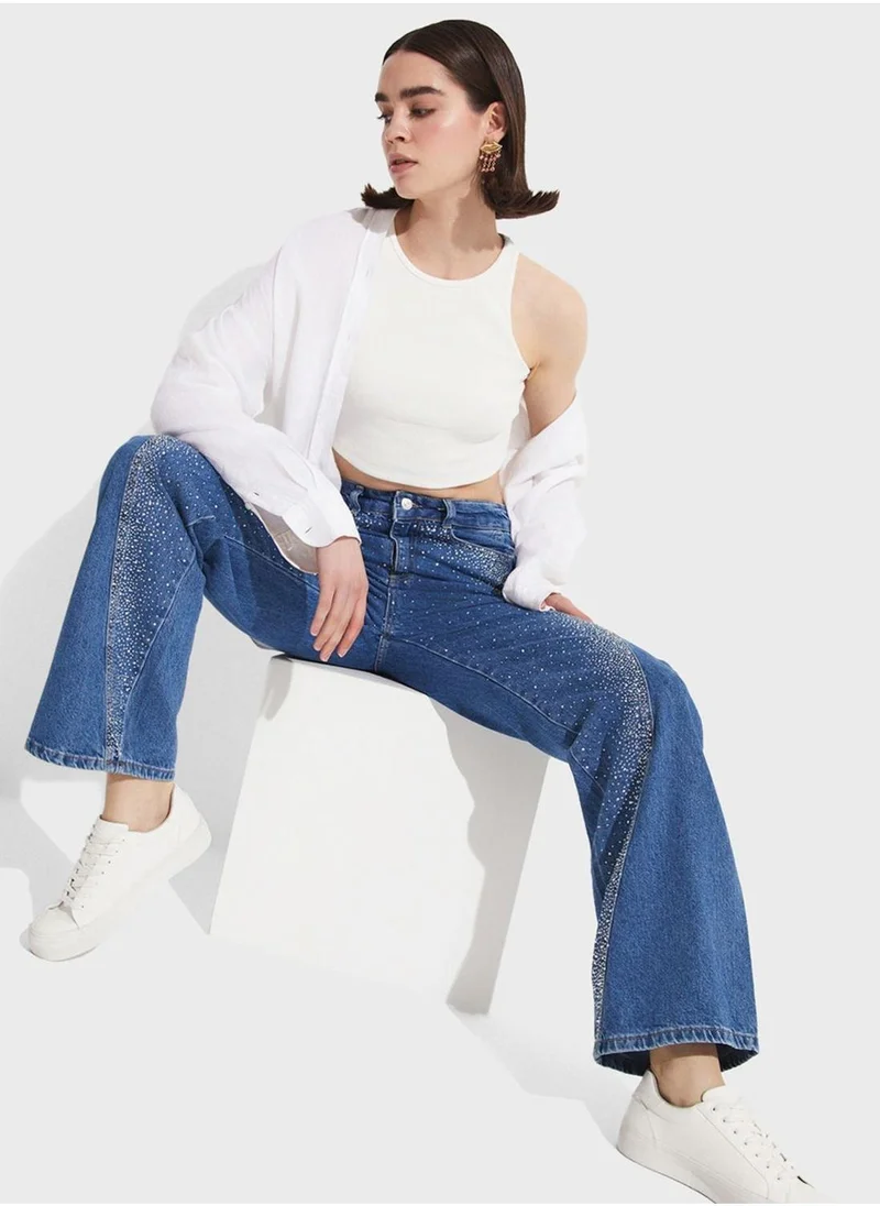 JUNE Embellished High Waist Jeans