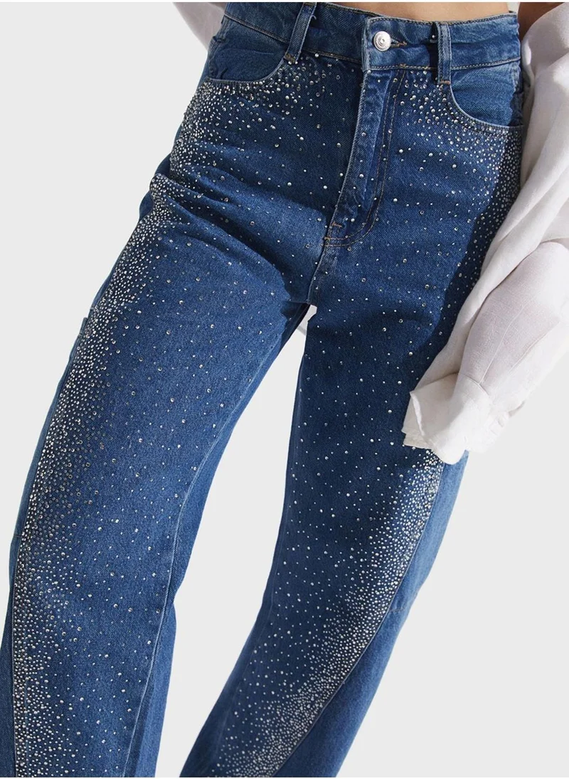 JUNE Embellished High Waist Jeans