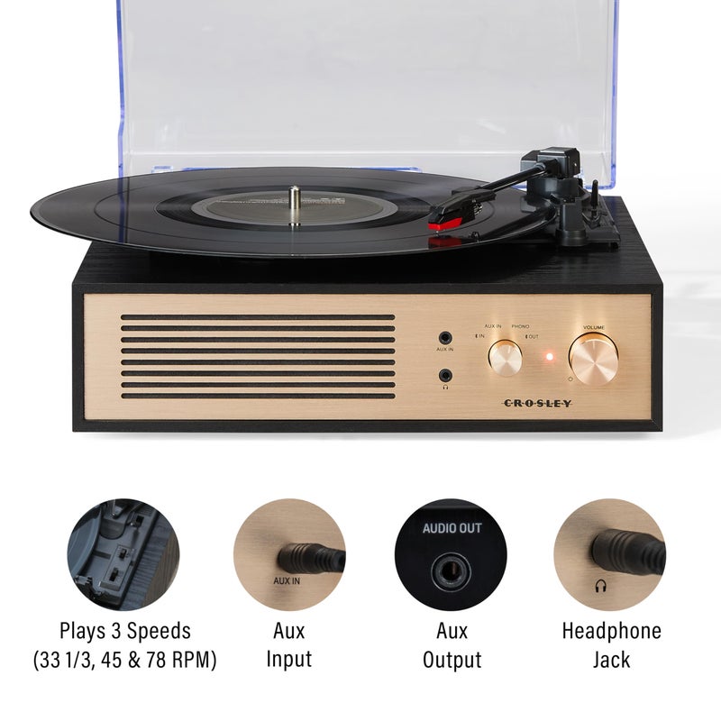 Crosley CR6045A-BK Miles 3-Speed Bluetooth in/Out Record Player Turntable with Built-in Speakers, Black - Image 2