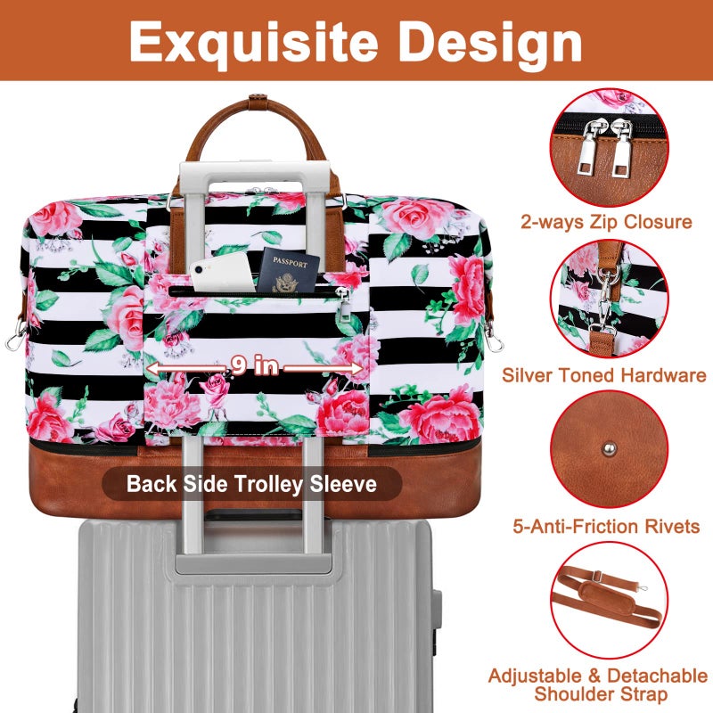 TIBES Travel Weekender Bag for Women, Overnight Bag with Shoe Compartment Oversized Travel Duffel Bag Carry On Tote 21" - Image 5