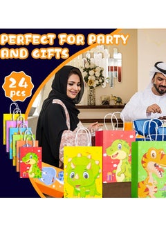 INFOSUN 24 Pieces paper party gift bag, new cute cartoon series kraft paper bag, Theme Birthday Party Baby Party supplies Gift Bag Food Bags, 8.27 x 5.91 x 3.15 inches (6 colors)  - Image 5
