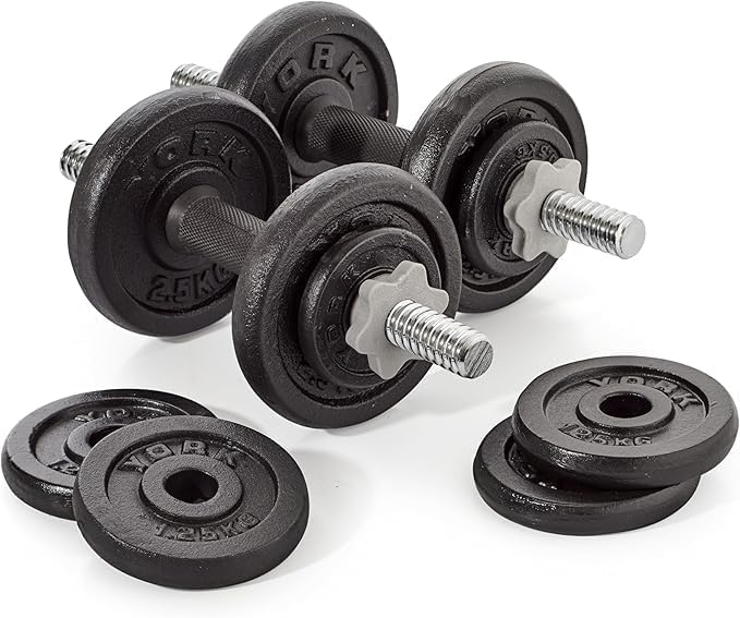 Adjustable YORK Dumbbell Set with Carrying Case, 30 kg Weight Plates, Black - Image 2