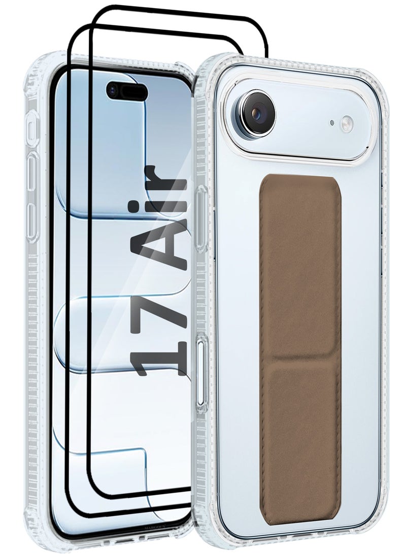 CATANES 3 Packs Finger Grip Clear Case Cover for iPhone 17 Air- Kickstand Car Magnetic Holder Multi-function Protective Two-in-one Case with Two Privacy Screen Protectors - Brown - Image 1
