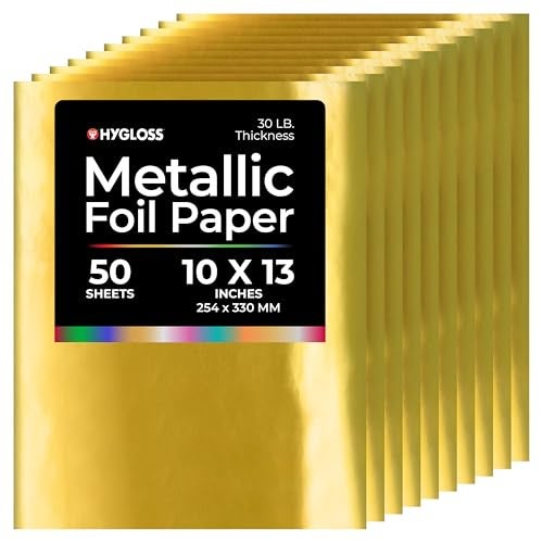 Hygloss Metallic Foil Paper - 50 Sheets Gold Color Shiny Papers - 10 x 13 Inches - Ideal Foil Papers for Crafts - Shiny Craft Paper Sheets - Image 1