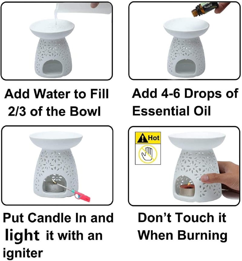 Womdee Essential Oil Candle Warmers, Ceramic Tealight Holder,Aroma Oil Burner, Oil Burner Aromatherapy Oil Warmer Home Bedroom Decoration - Image 5