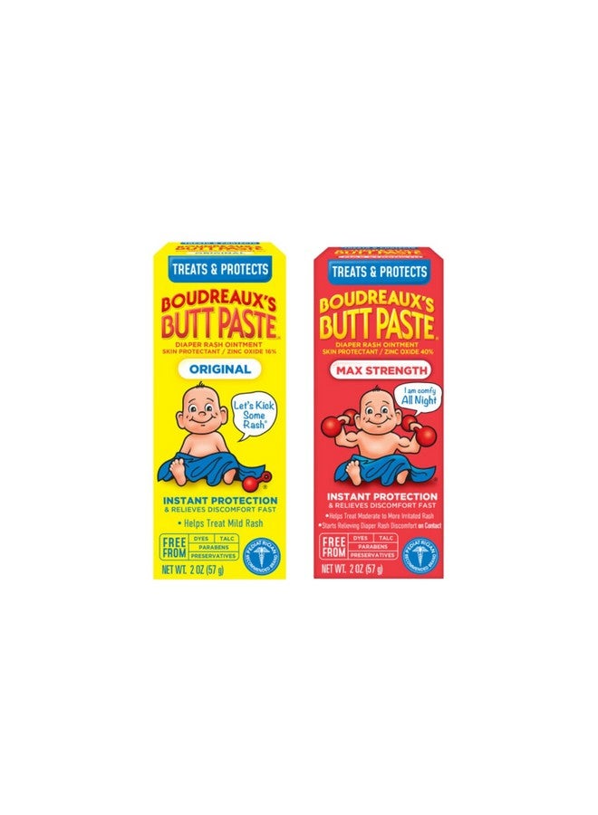 Boudreaux's Butt Paste مرهم طفح الحفاض من بودروكس (الأصلي (2 أونصة) & القوة القصوى (2 أونصة)) (1 من كل منهما) مجموعة متنوعة - Image 1