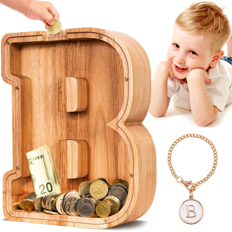 SummiDate Wooden Letter Piggy Bank Piggy Bank for Boys Girls Toddler Alphabet B Money Bank Coin Bank Birthday Gift for KidsBirthday Easter Gift for Kids B