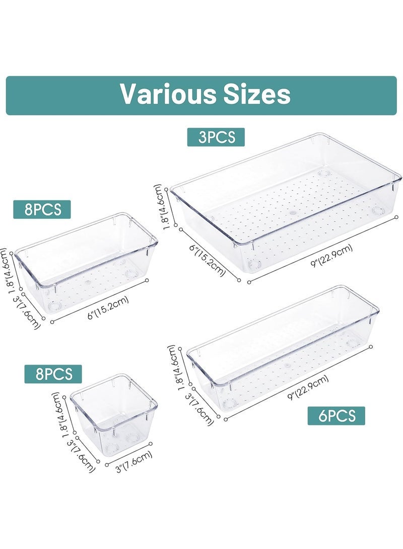 Set of 25 clear plastic drawer organizers, multi-size, organize drawers in bathroom, makeup, jewelry, kitchen and office. - Image 3