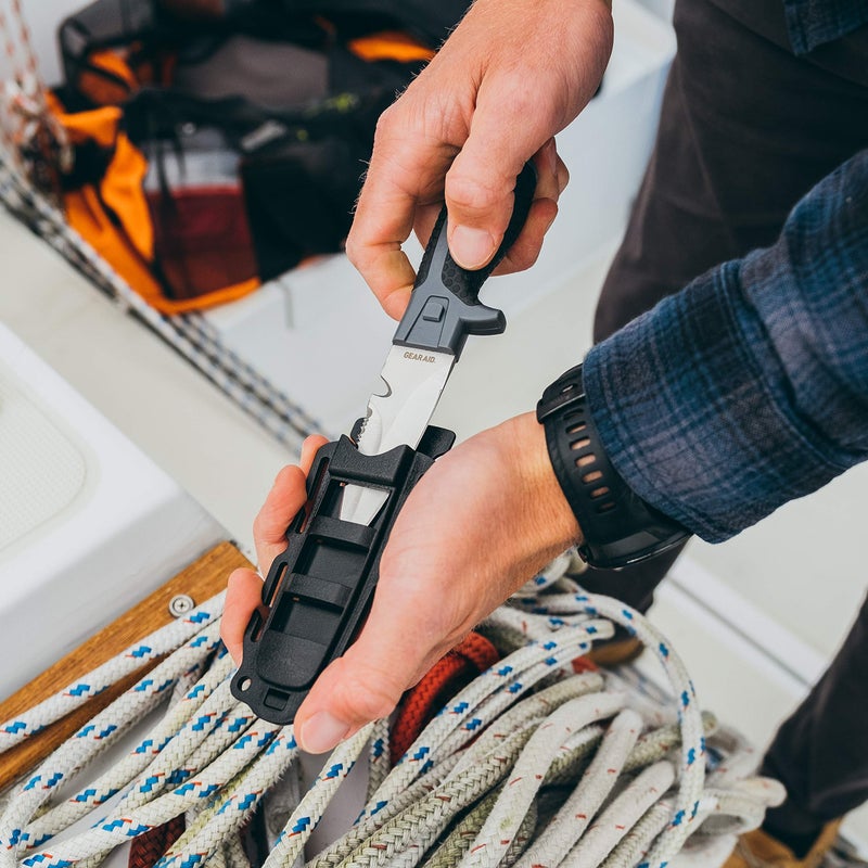 GEAR AID Tanu Dive and Rescue Knife with Quick Release Sheath, 304 Stainless-Steel 3â€ Blunt Tip Blade, High-Vis Green - Image 5