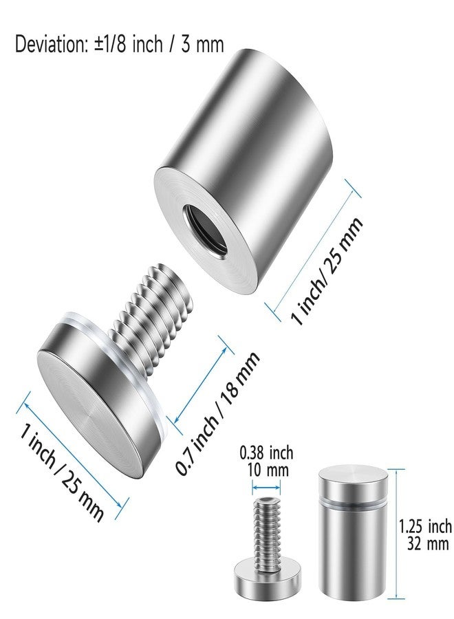 LuckIn 8 Pack Standoff Screws for Acrylic (1 in. Dia x 1 in. L), Stainless Steel Stand Off Wall Mounts Hardware for Sign Holder, Silver - Image 2