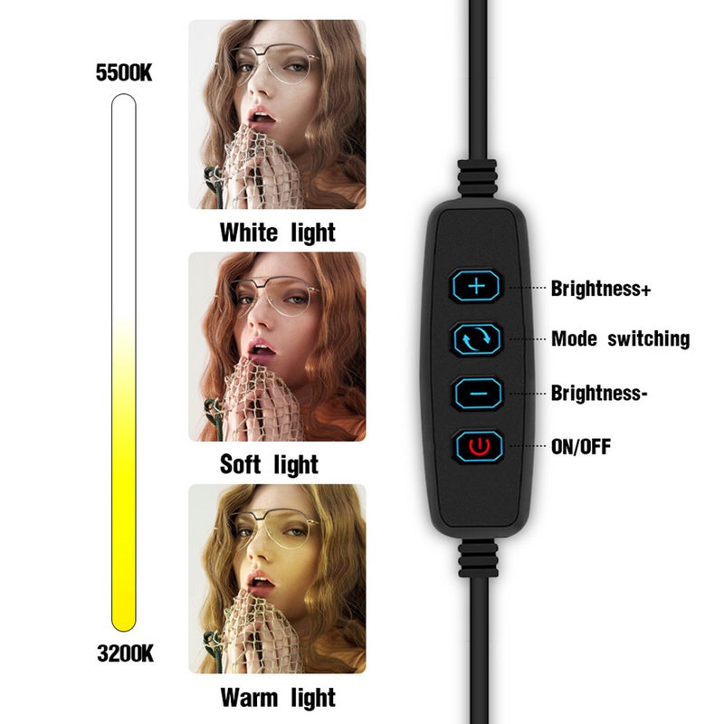 26cm/10inch inch LED Ring Light 3 Colors 10 Levels Dimmable 3200-5600K Color Temperature with Tripods Phone and Tablet Holders for Live Sream Makeup Portrait YouTube Video Lighting - Image 3