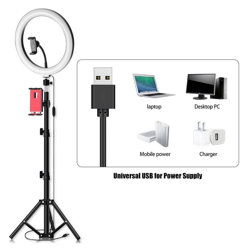 26cm/10inch inch LED Ring Light 3 Colors 10 Levels Dimmable 3200-5600K Color Temperature with Tripods Phone and Tablet Holders for Live Sream Makeup Portrait YouTube Video Lighting - Image 2