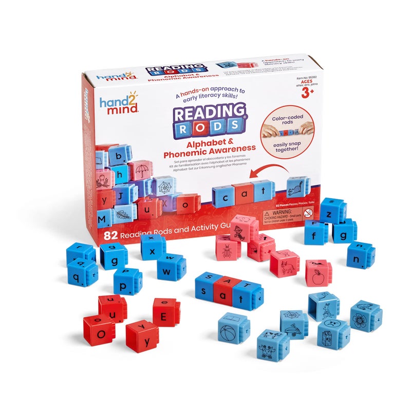 hand2mind Reading Rods Alphabet Phonemic Awareness Word Building Activities Letter Blocks CVC Words for Kindergarten Spelling Toys Reading Tools for Kids Science of Reading Manipulatives - Image 4