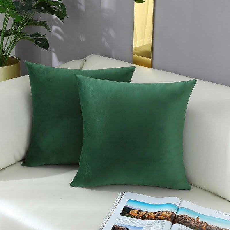 mixeoo Comfy Hunter Green Decorative Pillow Covers, Decorative, Square, Solid, Thick Velvet, Super Soft, Couch Pillow Covers for Living Room, Sofa Decoration, Set of 2, 20 x 20 Inches - Image 2