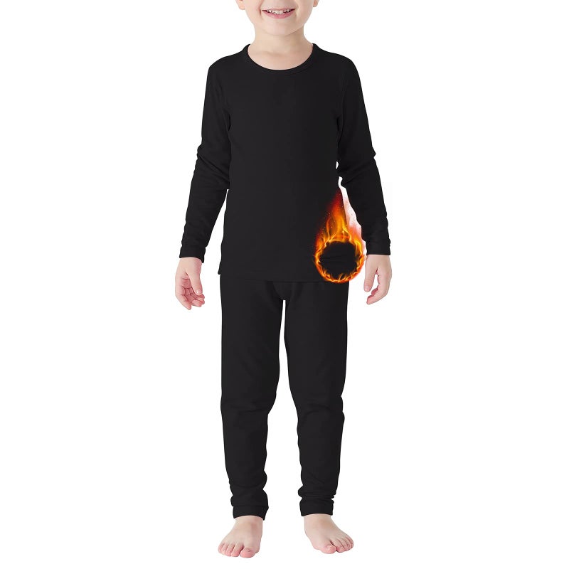 American Trends Girls Underwear Kids Thermal Underwears Toddler Winter Base Layer Long Johns Sets for Boys A Black Large (100) /3T-4T  - Image 1