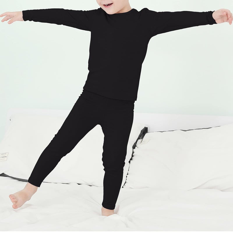 American Trends Girls Underwear Kids Thermal Underwears Toddler Winter Base Layer Long Johns Sets for Boys A Black Large (100) /3T-4T  - Image 2