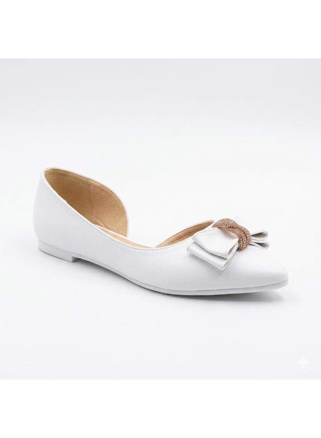 لايف ستيلاش  باليرينا مسطحة من الجلد مع ربطة أنيقة BN-520 - ابيض - Image 3