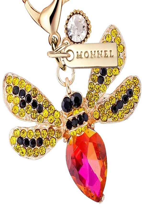 MONNEL MC653 Small Crystal 3D Honey Bee Lobster Clasp Charm for Women with Velvet Bag (Yellow & Pink,1 Piece) - Image 2