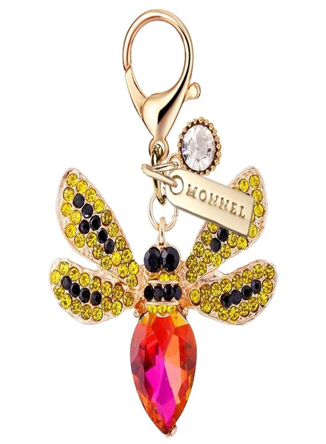MONNEL MC653 Small Crystal 3D Honey Bee Lobster Clasp Charm for Women with Velvet Bag (Yellow & Pink,1 Piece) - Image 1