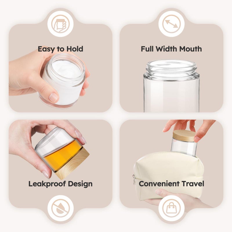 Tecohouse 4 oz Glass Jars with Lids, 24 Pack Clear Small Glass Jars with Woodgrain Lids Leakproof Round Airtight Empty Cosmetic Travel Containers with Inner Liners For Lotions Powders and Candle Making - Image 4