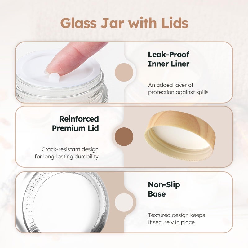 Tecohouse 4 oz Glass Jars with Lids, 24 Pack Clear Small Glass Jars with Woodgrain Lids Leakproof Round Airtight Empty Cosmetic Travel Containers with Inner Liners For Lotions Powders and Candle Making - Image 2