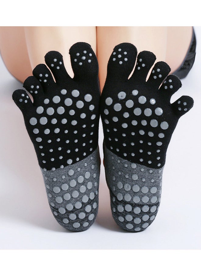 YOGA Socks With Grips For Women, 2 Pairs Non Slip Cotton And Stretchy Toe Socks In Black And Gray, For Pilates, Barre, Ballet, Fitness  - Image 2