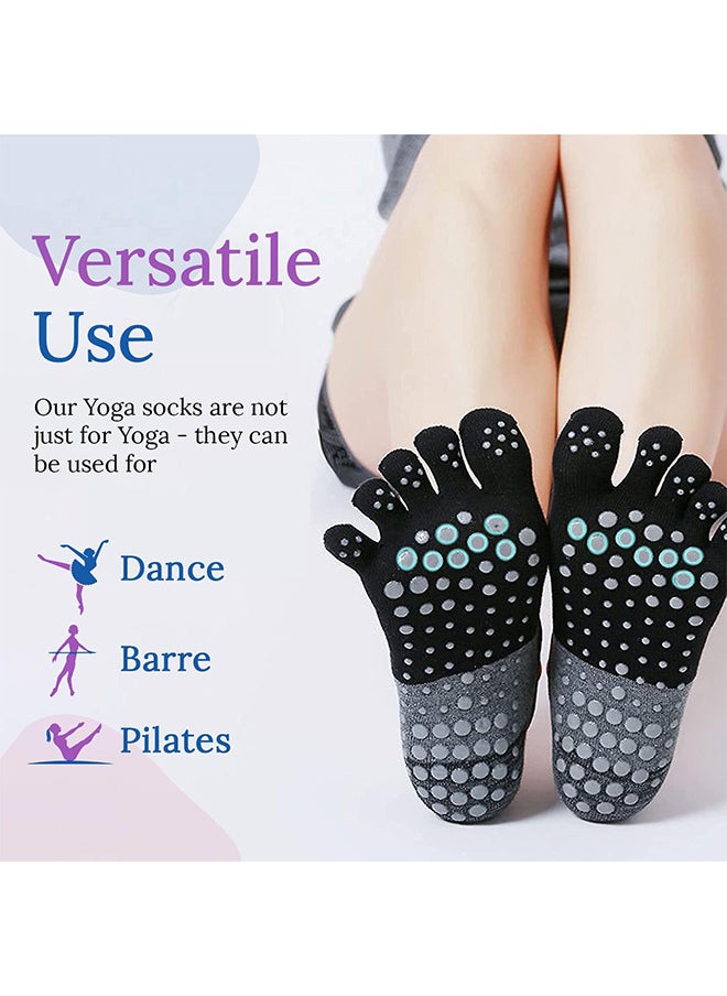 YOGA Socks With Grips For Women, 2 Pairs Non Slip Cotton And Stretchy Toe Socks In Black And Gray, For Pilates, Barre, Ballet, Fitness  - Image 5
