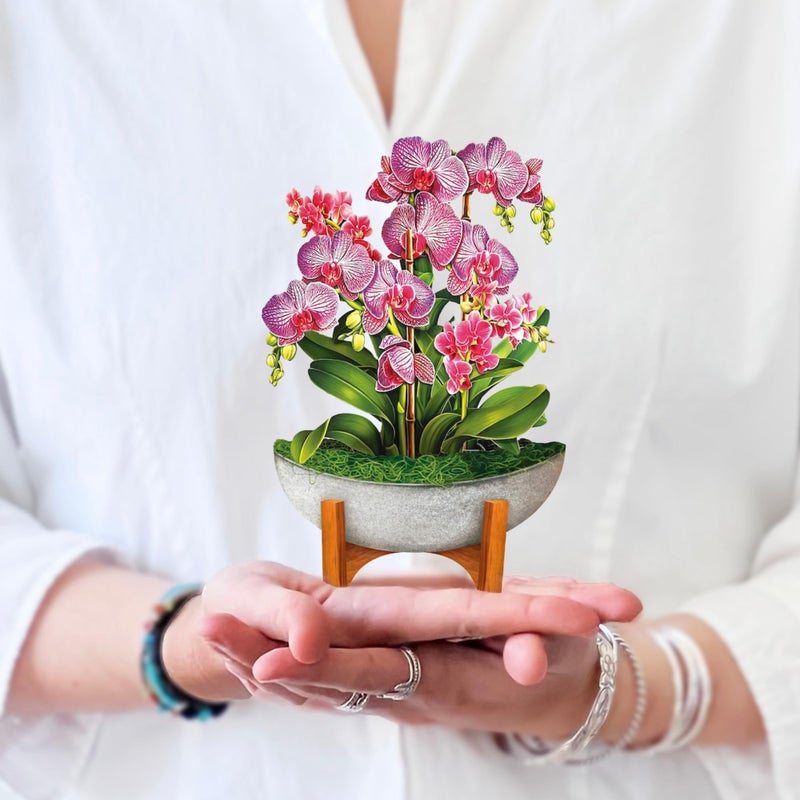 Freshcut Paper Pop Up Cards, Mini Orchid Oasis, 6 Inch Mini Sized Forever Flower Bouquet 3D Popup Greeting Cards, Birthday Card, Get Well Gifts, Blank Notecard & Envelope - Image 1