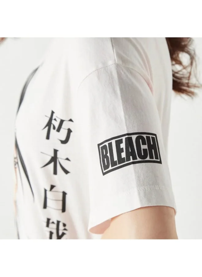 SP Characters Bleach Print Crew Neck T-shirt with Drop Shoulder Sleeves