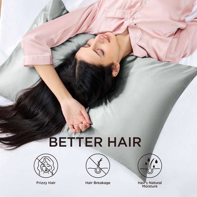 Bedsure Satin Pillowcase with Zipper, Similar to Silk Pillow Cases 2 Pack, Satin King Size Pillow Cases Set of 2, Silky & Soft Pillow Cover for Hair and Skin, Gifts for Women Men, Grey, 20x36 Inches - Image 3